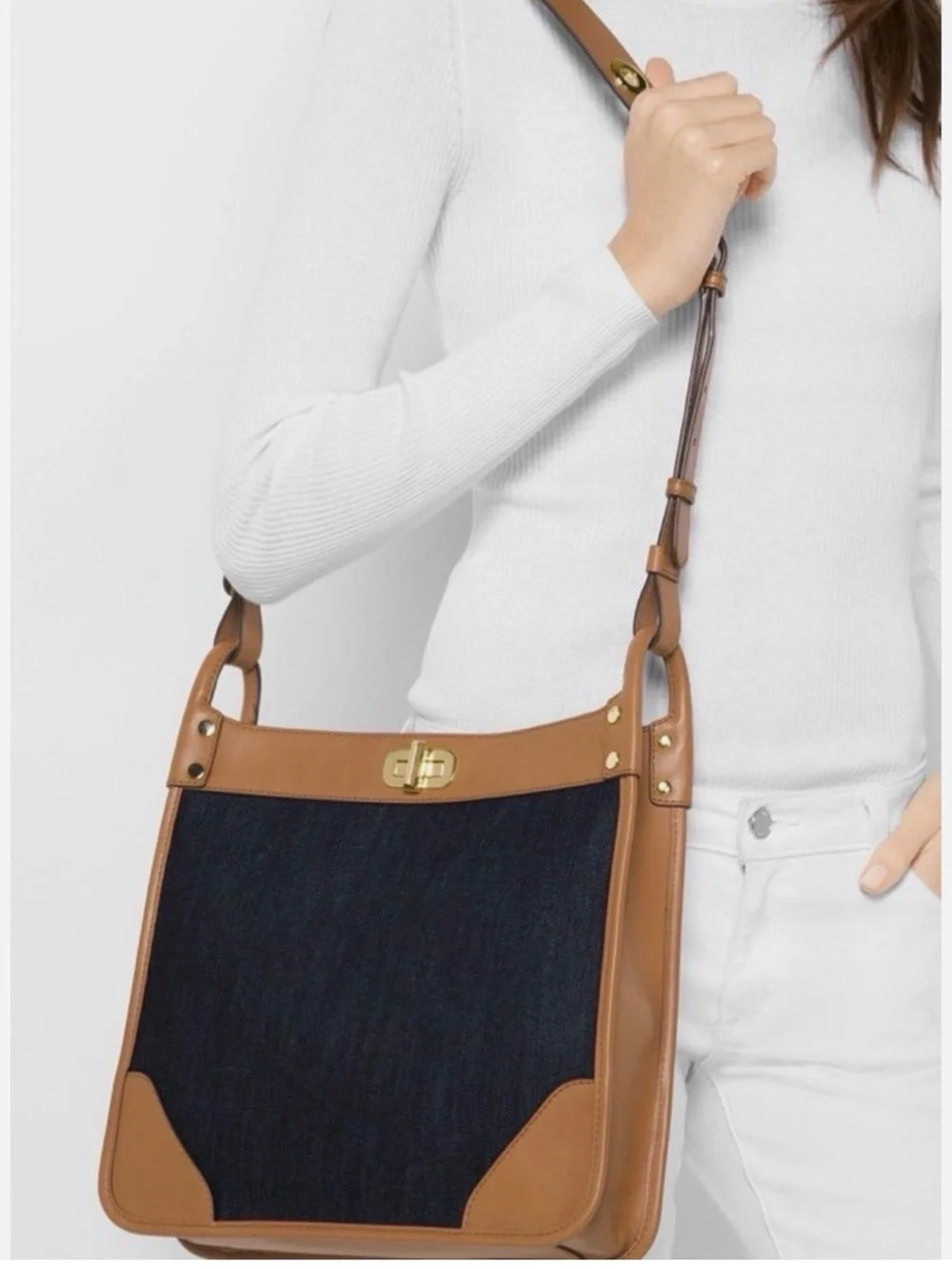 Michael Kors Tan and Navy Messenger Crossbody - Picture 3 of 6